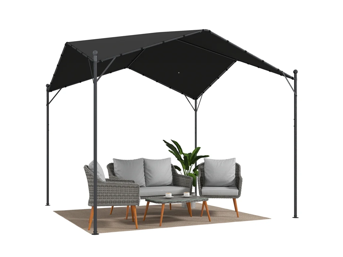 Pérgola De Jardín De 3x3 M Con Techo A Dos Aguas, Galvanizada En Gris Con Protección Upf30.