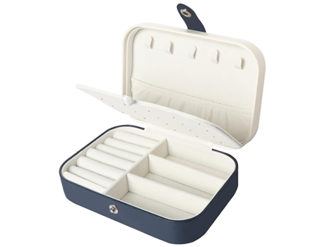Cajas organizadoras de joyas de viaje de 2 capas para mujeres soporte portátil de almacenamiento de joyas de cuero PU azul blanco ZMDECQNA
