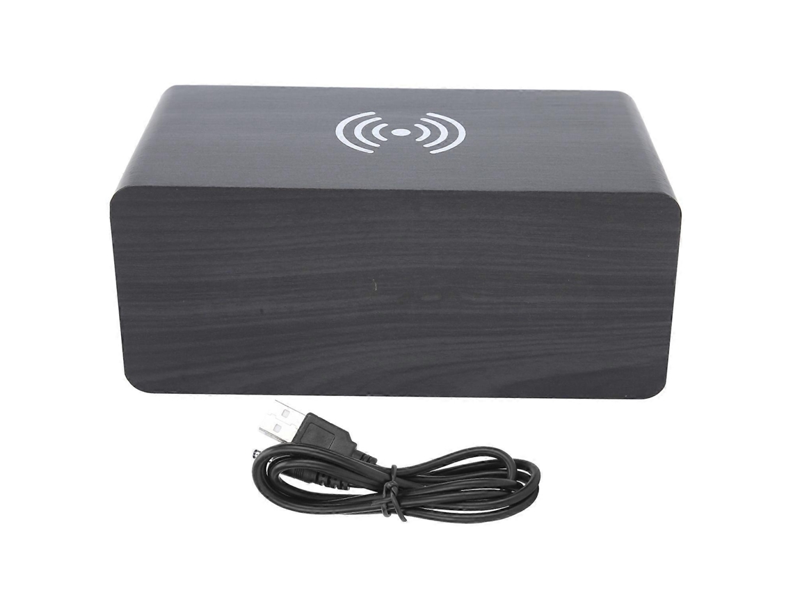 Minialtavoz despertador multifuncional de madera, 2000 mAh, inalámbrico, Bluetooth, estéreo, Yunzii (madera negra)