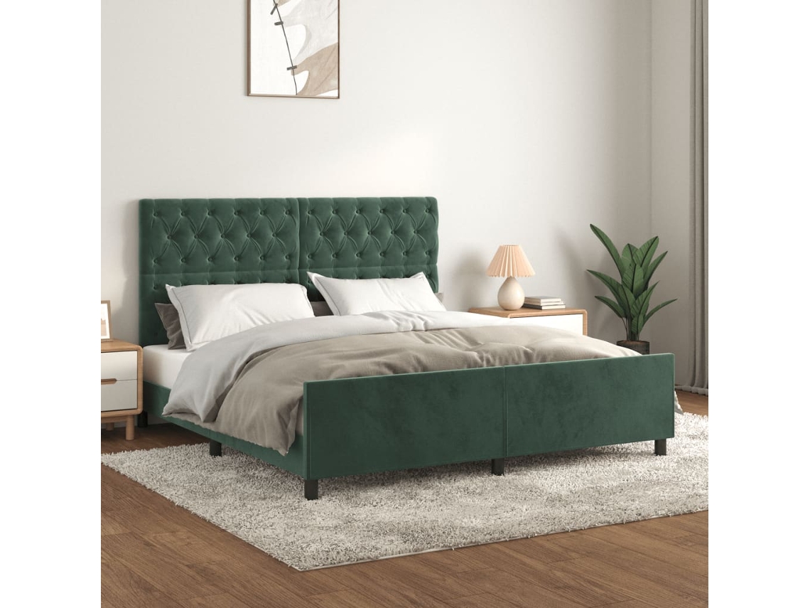 Estructura Cama Sin Colchón Terciopelo Verde Oscuro 160x200 Cm