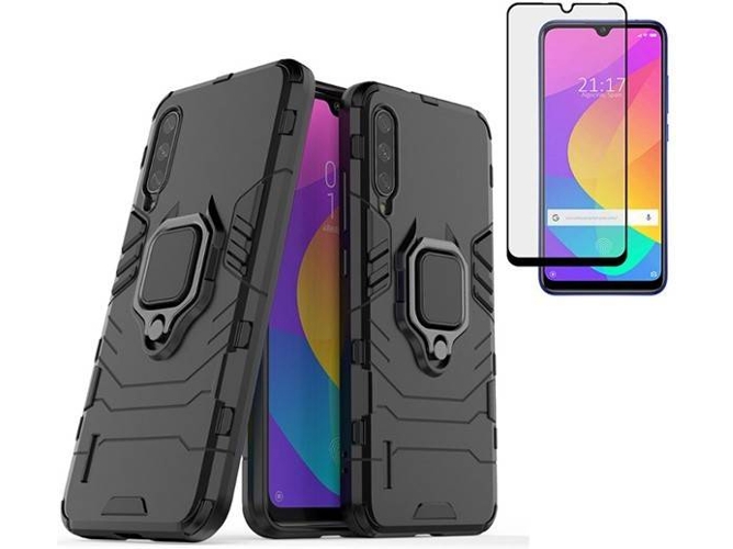Kit Carcasa y Protector de Cristal 5D Full Cover Xiaomi Mi A3 Military Defender 3x1 Negro