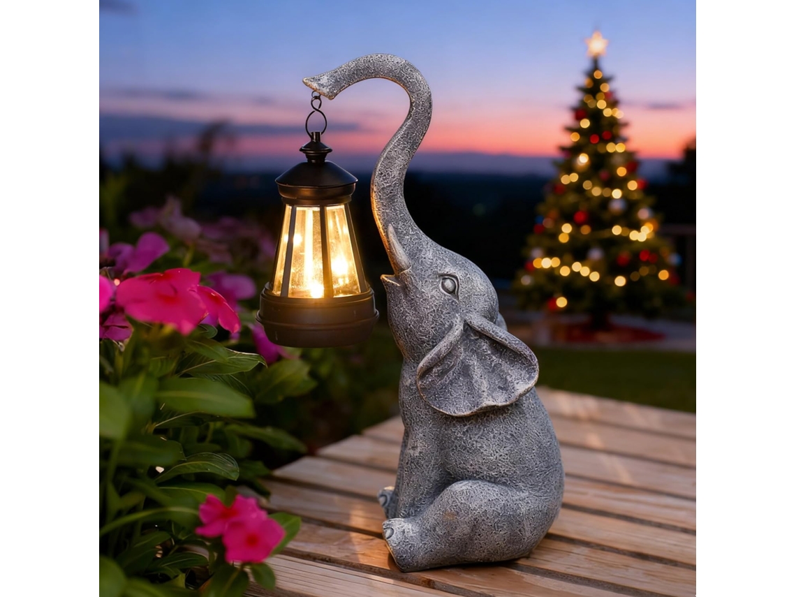 Estatuilla Elefante Gris C Linterna Solar Led A Prueba De Intemperies Para Jardín