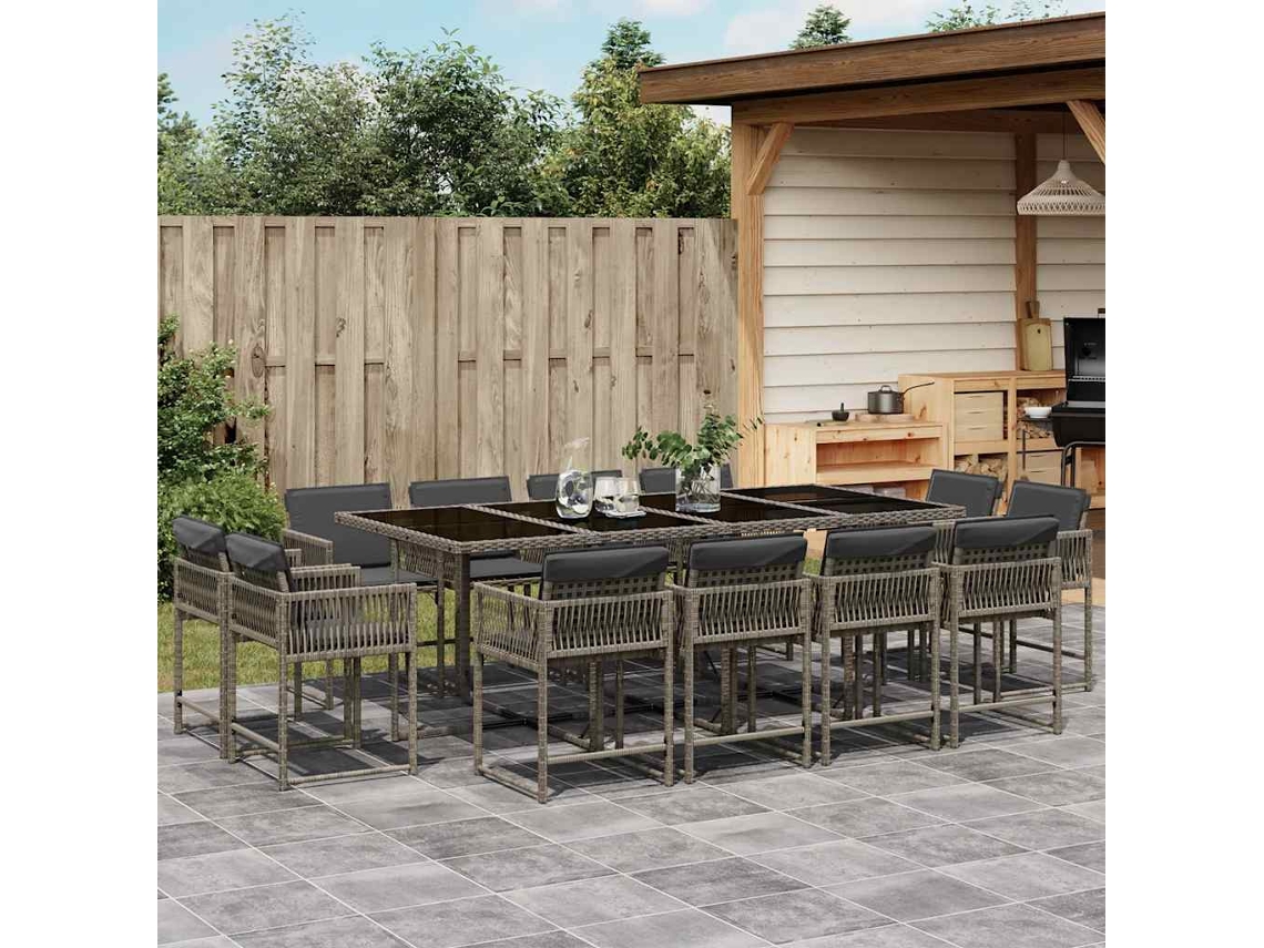 Juego de comedor de jardín de 13 piezas con cojines de mimbre gris DKD Home Decor