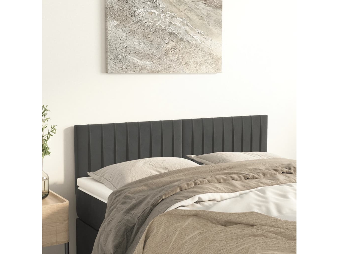 Cabeceros 2 Unidades Terciopelo Gris Oscuro 72x5x78/88 Cm
