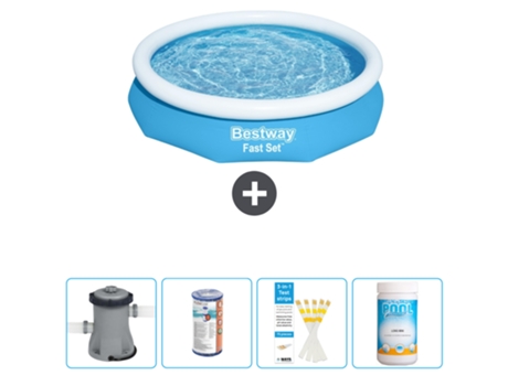 Piscina hinchable redonda Fast Set BESTWAY - 305 x 66 cm - Azul - Bomba incluida Filtrar - Tiras de prueba - Cloro