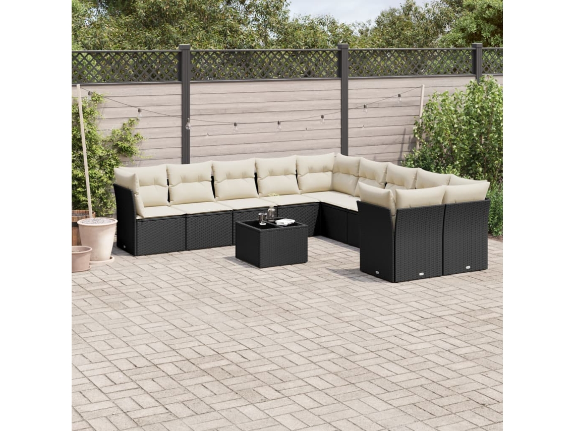 Conjunto de sofás de jardín de 11 piezas DKD Home Decor con cojines de mimbre negros