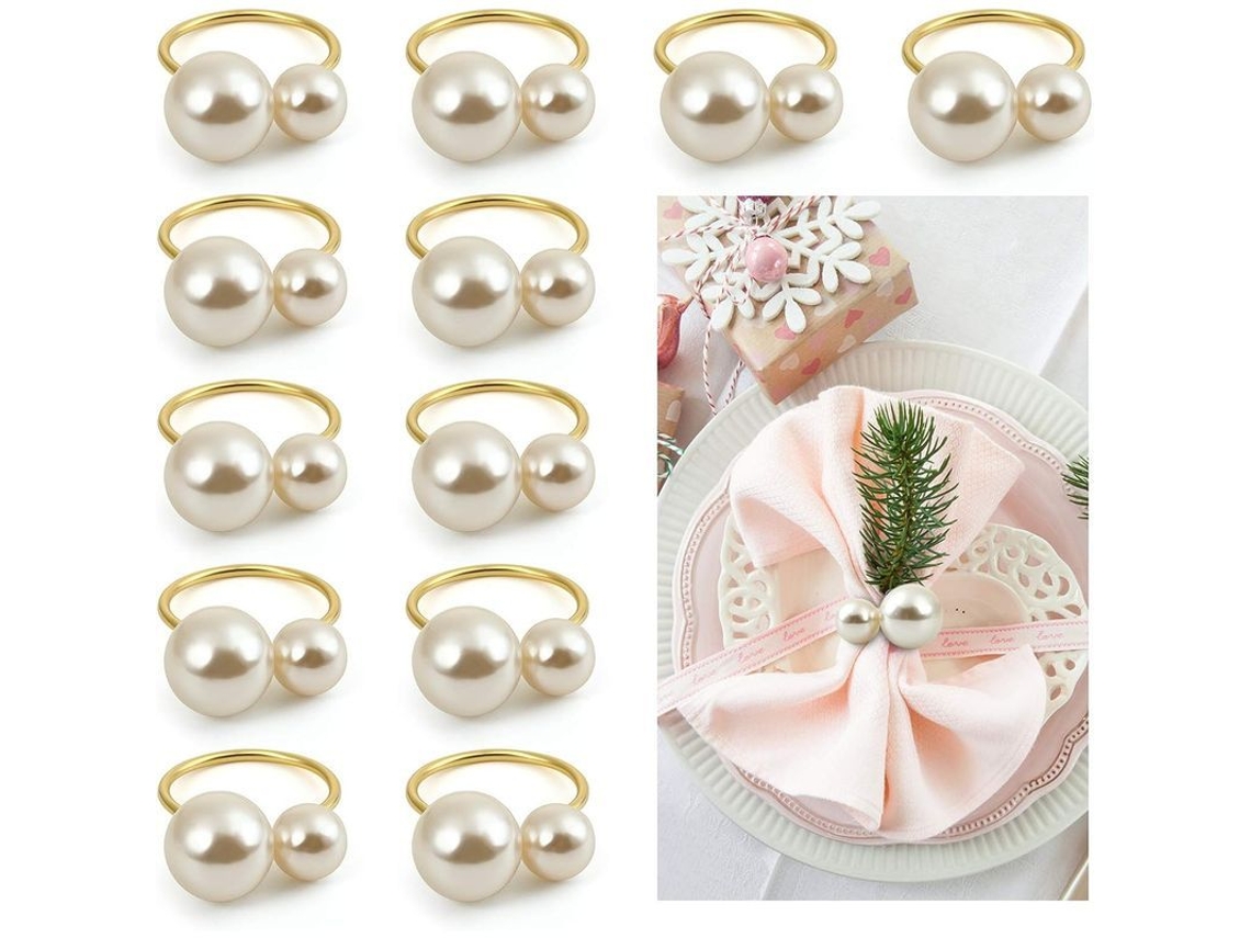 2026-anillos De Servilletas Set De 12 Perlas Doradas Decoración Mesa Inoxidable Clásico