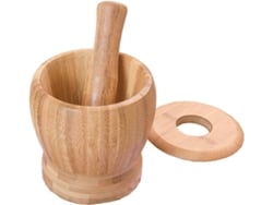 Juego de mortero y maja de bambú con tapa, molinillo de especias, utensilios de cocina para mezclar hierbas, especias, tazón de molienda, utensilios de cocina UISAVE