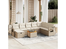 Conjunto de 9 sofás de jardín con cojines de mimbre beige de Dkd Home Decor