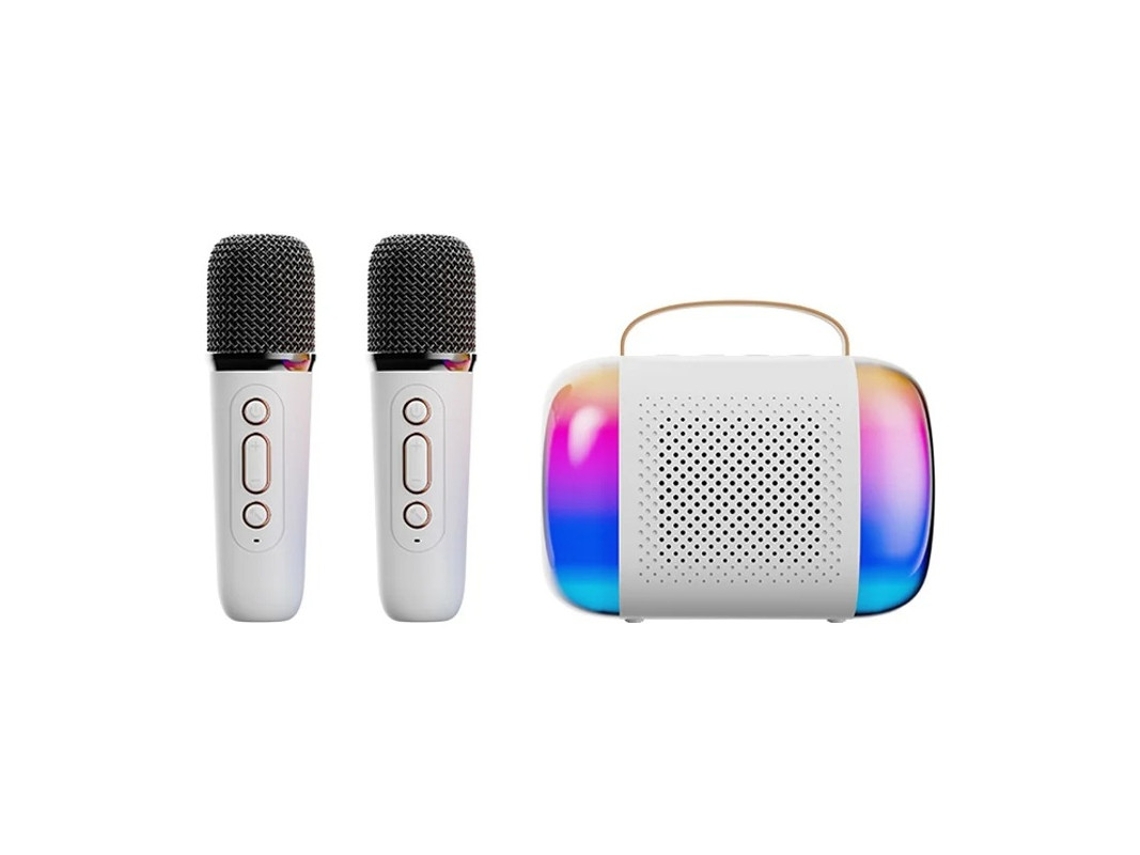 Mini máquina de karaoke portátil con micrófono dual Bluetooth y altavoz para niños, color blanco Yizhood