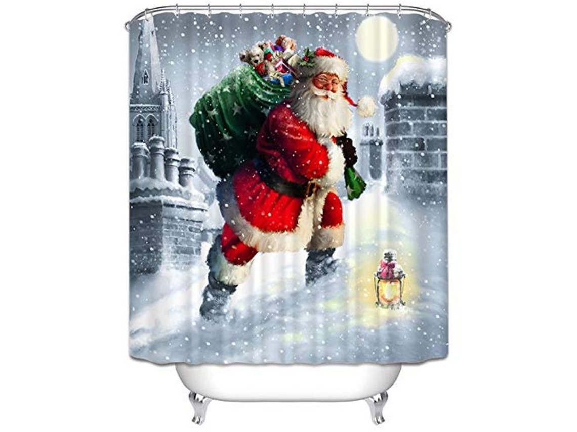 2026-cortina De Ducha Navideña De Tela Impermeable Santa 180x180cm Poliéster Lavable A Máquina