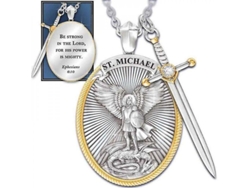 2026-10851-collier Pendentif Saint Michel L'archange Patron Catholique Alliage 45cm
