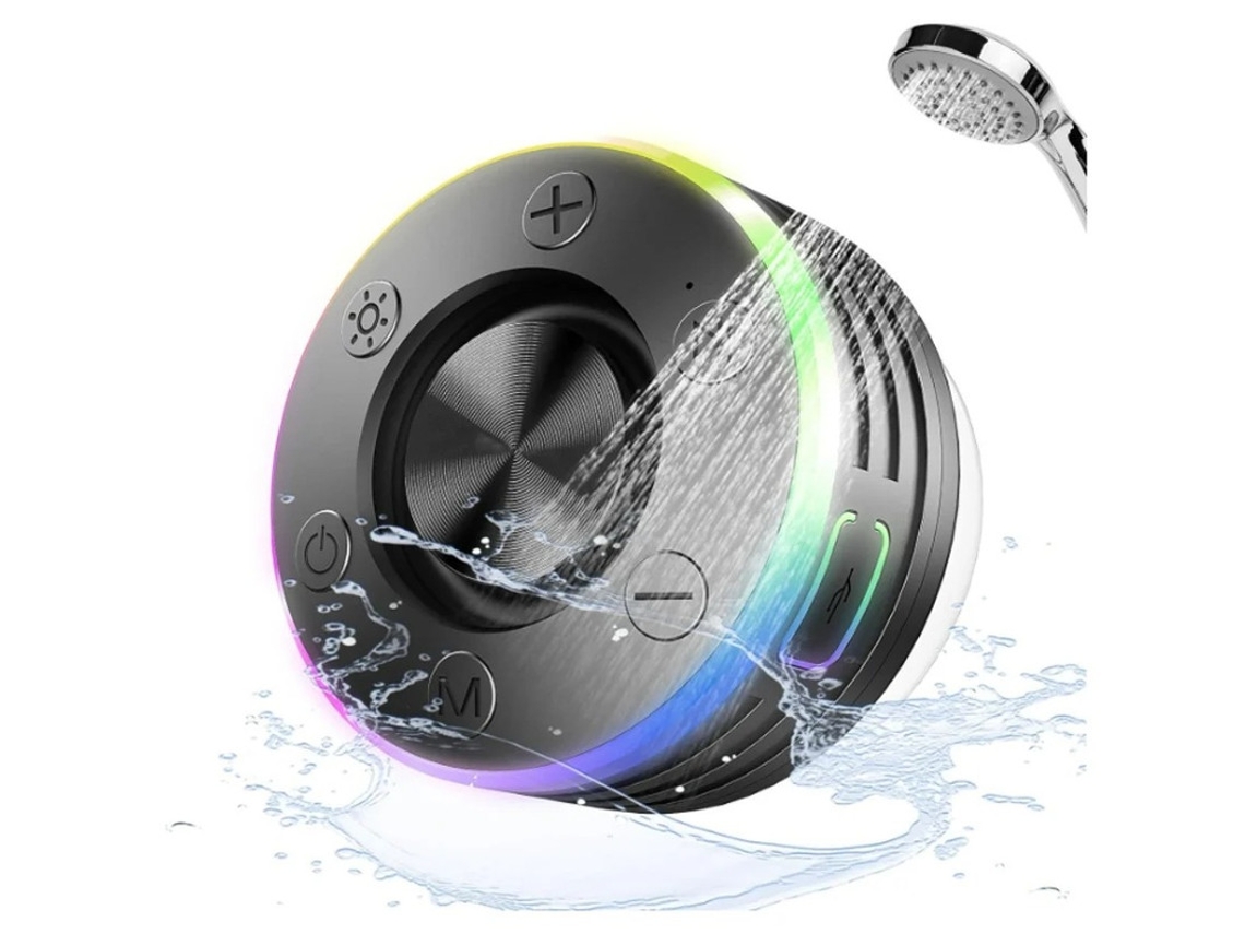Altavoz Bluetooth Yizhood T7a IPX7, impermeable, estéreo, con ventosa LED, inalámbrico, radio FM, color negro