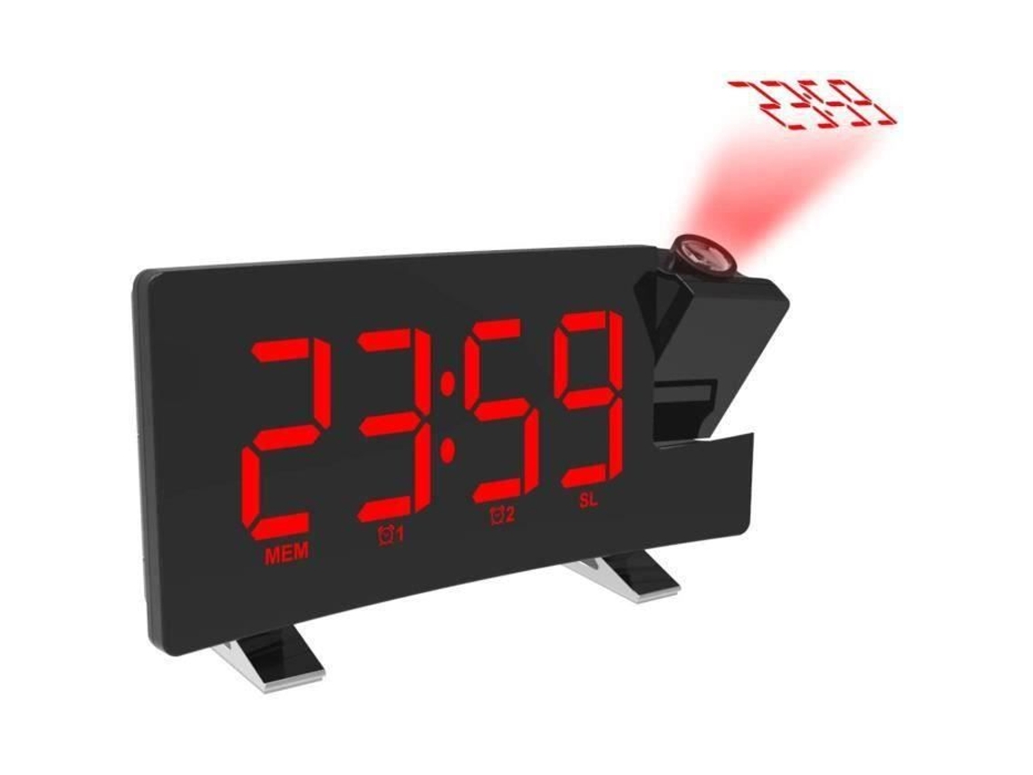 Despertador Proyección Radio Despertador Proyector 180° Letra Roja, Reloj Digital Dígitos Grandes 12-24H Posponer Radio FM Regalo de Fiesta, i