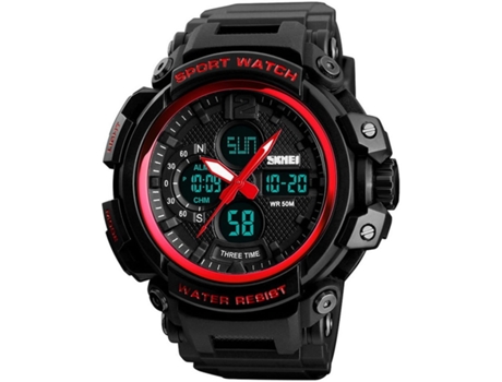 VEANXIN Hombres Deporte LED Digital Electrónico Hombres Relojes de Pulsera Dobles-Rojo