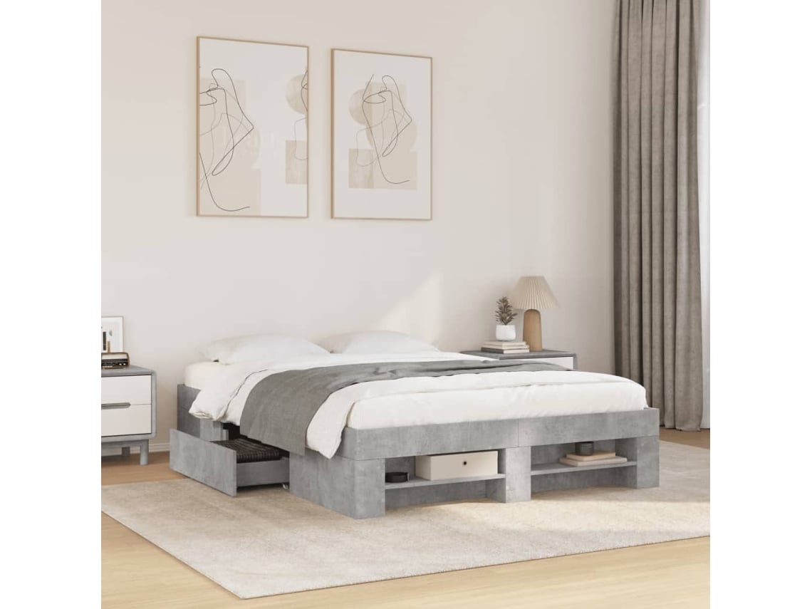 Estructura De Cama Madera De Ingeniería Gris Hormigón 140x200cm