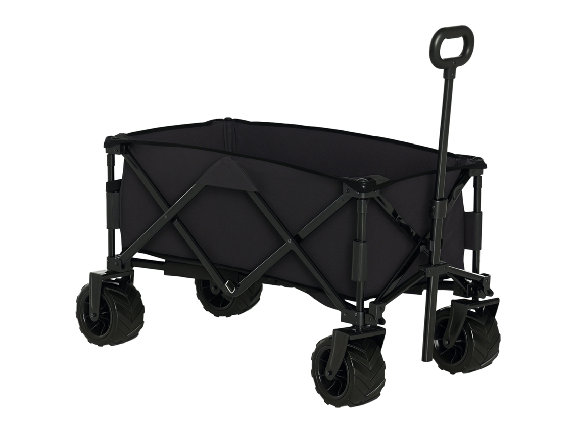 Carrito de playa plegable con ruedas giratorias de 360°, 108x55x55 cm, negro.