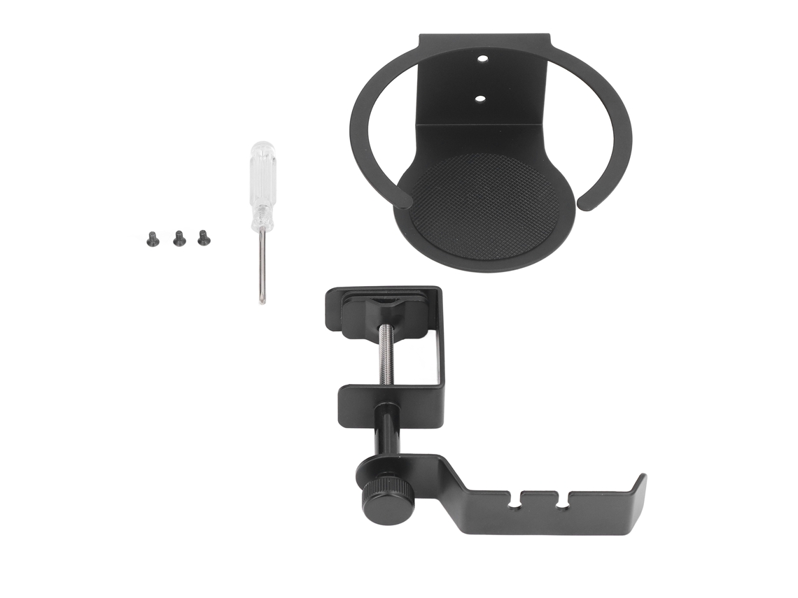 Soporte Universal Para Auriculares 2 En 1 Con Portavasos, Rotación De 360 Grados, Para Mesas De Hasta 40 Mm De Grosor.