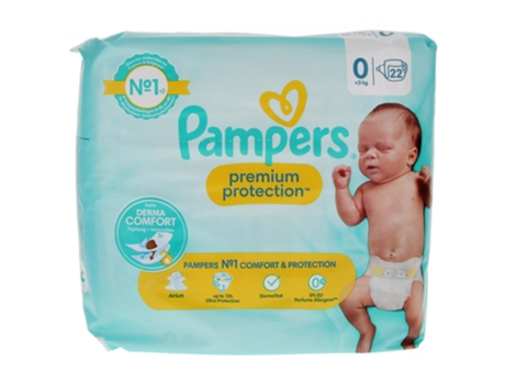 Pañal Premium Protection 22 Talla 0 Menos de 3 kg PAMPERS