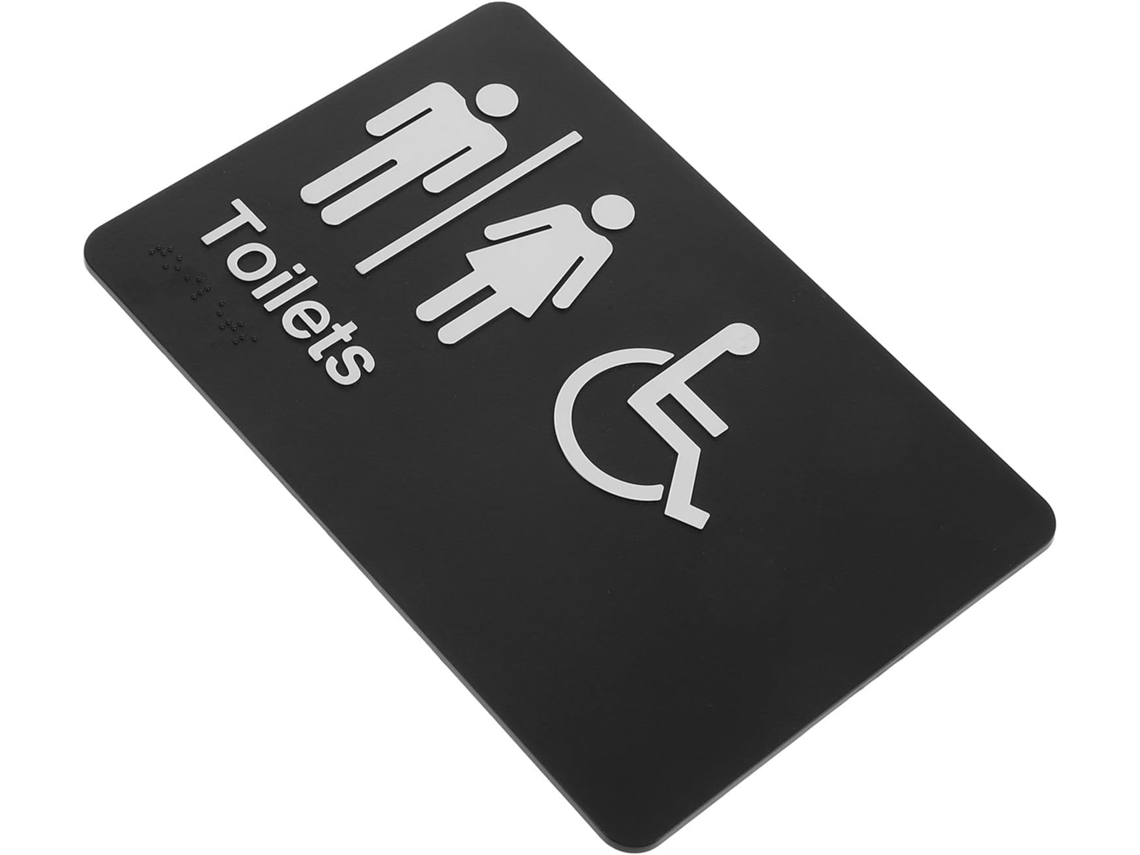 Letrero De Baño De Género Neutro Con Braille Y Flecha Direccional, Puerta De Abs Blanca