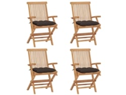 Sillas de jardín con cojines grises Acast. 4 piezas de teca maciza Dkd Home Decor.
