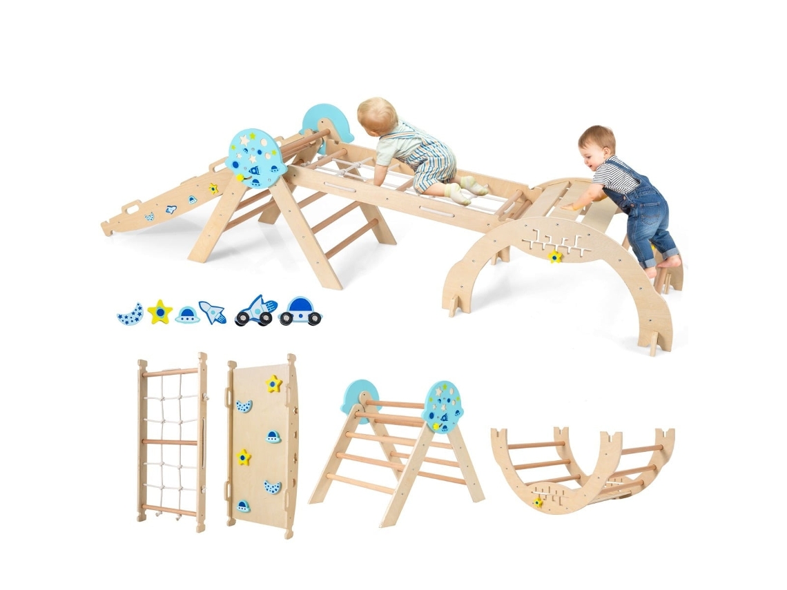 Juego de escalada Montessori 9 en 1 - Madera, tobogán y rampa - NORTHIX
