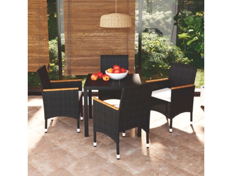 Conjunto 5 muebles jardín VIDAXL con cojines ratán sintético negro