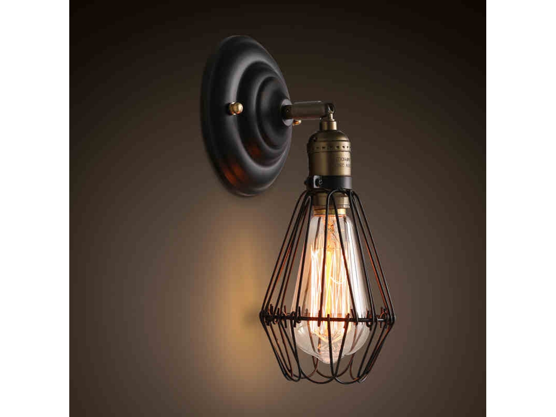 Aplique De Pared Retro: Lámpara Vintage Para Interiores E27, Portalámparas Y Pantalla Ajustables (bombillas No Incluidas), Acabado Negro