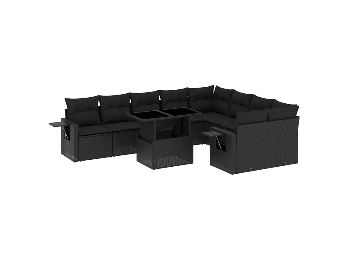 Conjunto 10 de sofás de jardín VIDAXL cojines ratán sintético negro