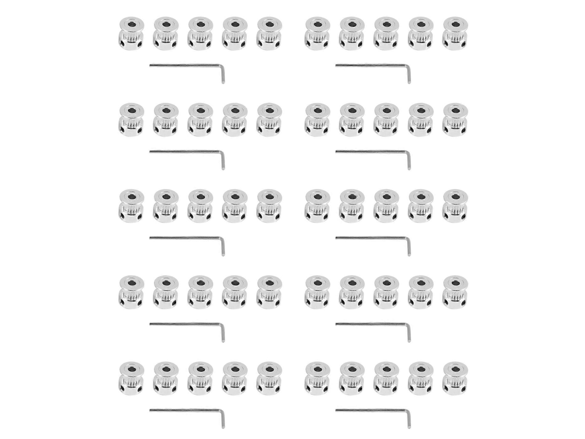 50pcs Aluminum Gt2 Timing Belt Pulley 20 Teeth Bore 5mm Width 6mm And Wrench For Reprap 3d Printer Prusa I3