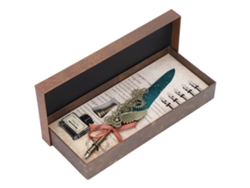 Estilo Retro Europeo Británico, Pluma De Avestruz, Acero Inoxidable Dorado Con Caja De Regalo Verde Oscuro.