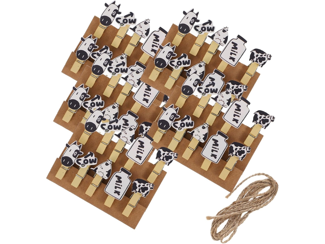 Juego 50 Pinzas Madera Fotos Forma Leche Portátiles Ligeras Cuerda Colgar Ideales Proyectos Escolares