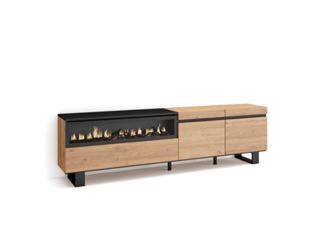 Mueble TV Televisión 200x57x35cm Para TV hasta 80 Chimenea eléctrica Diseño industrial Roble y negro