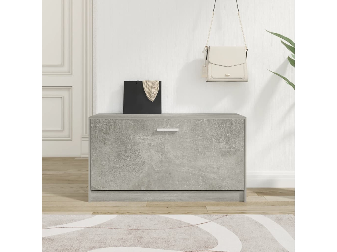 Mueble Zapatero | Banco Zapatero Madera Contrachapada Gris Hormigón 80x24x45 Cm