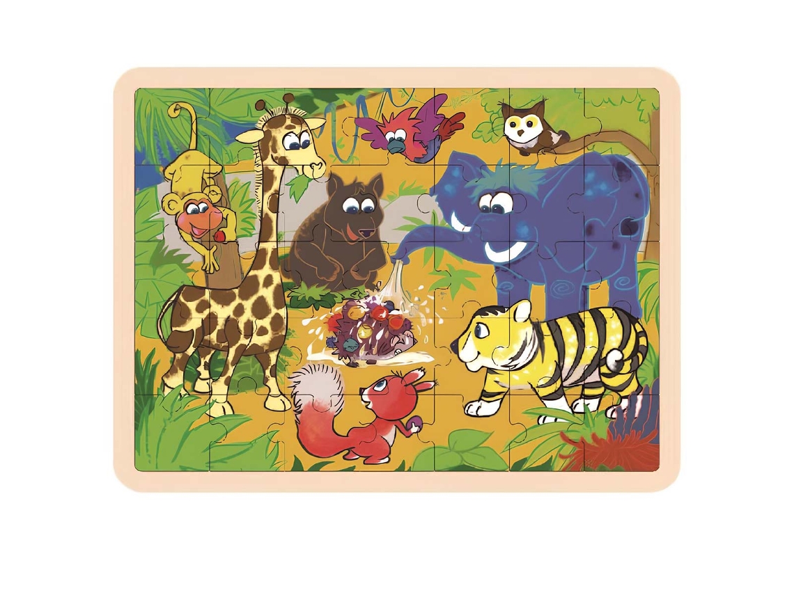 Rompecabezas educativo de madera TOPWRITE con motivos de la selva, 35 piezas con marco multicolor