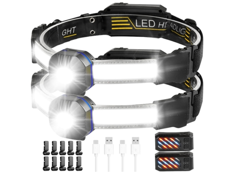 BISBISOUS Kxk-101 Linterna Frontal Recargable Led 1200 Lúmenes Impermeable 10 Modos Usb Tipo C 2 Piezas Negro