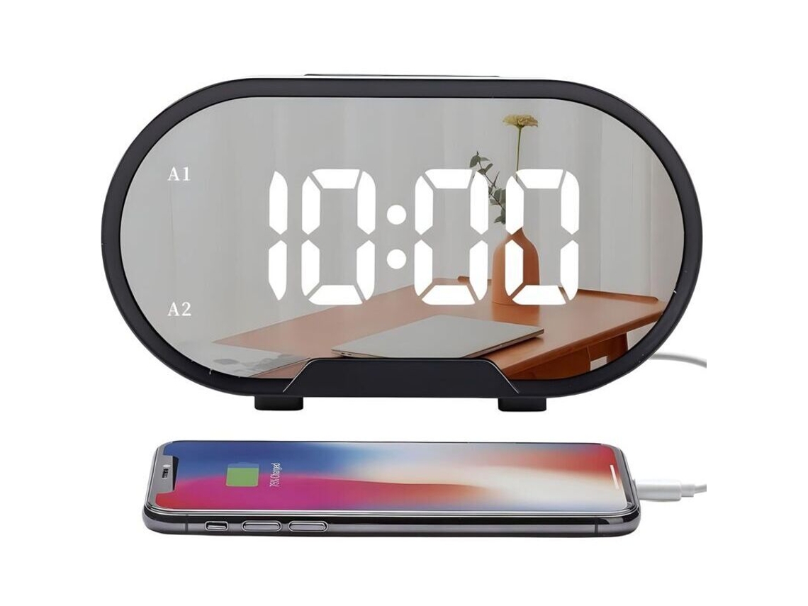 Reloj Despertador Iluminado, Pantalla Grande De 5,5 Pulgadas, Superficie Espejada.