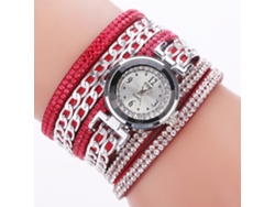 Reloj De Pulsera De Terciopelo Para Mujer Con Brazalete De Piedras Preciosas Multicapa Y Movimiento De Cuarzo (rojo).