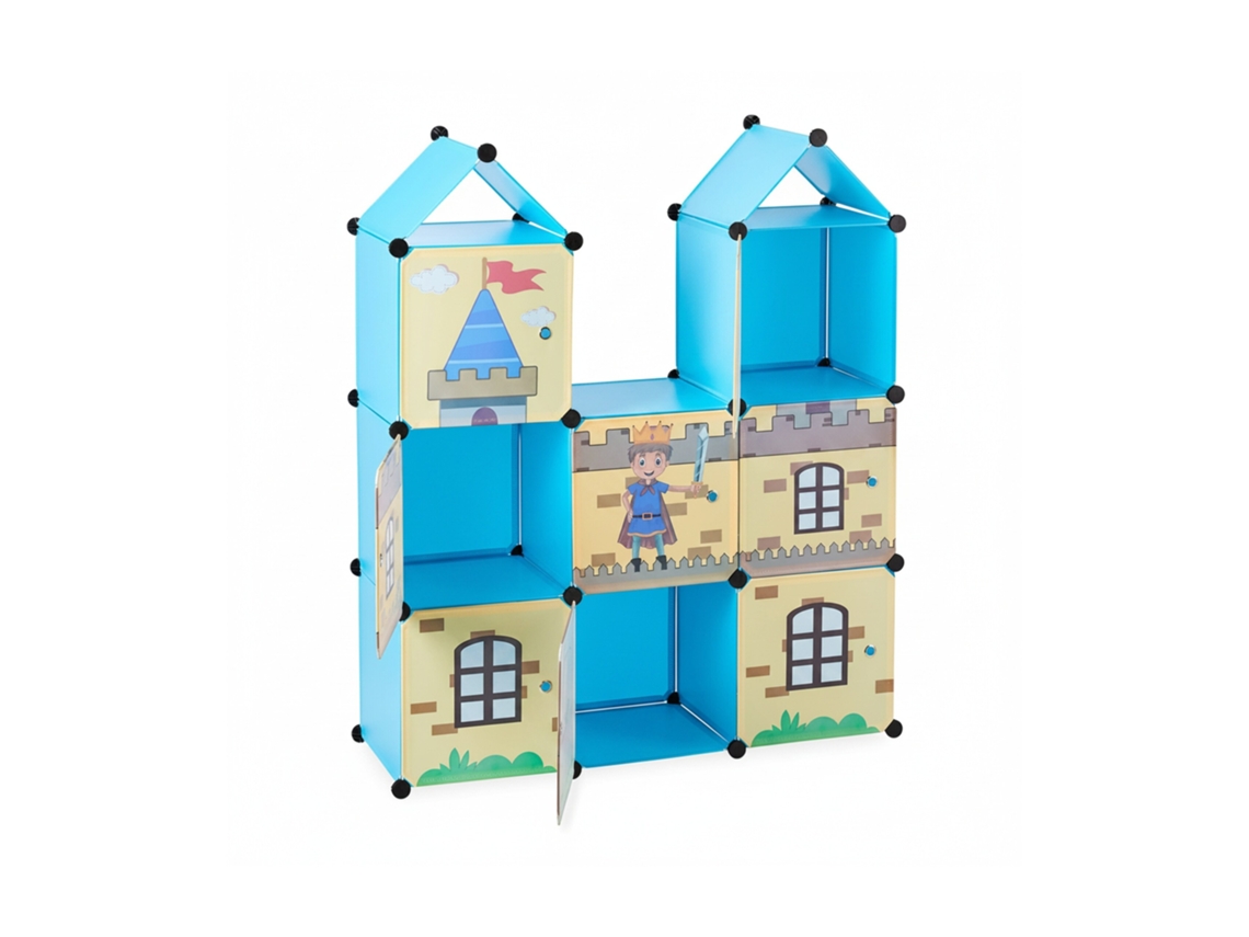 Relaxdays Estantería Infantil, Castillo Feudal, Plástico, Armario Con Puertas, 128 X 110 X 37 Cm, Multicolor