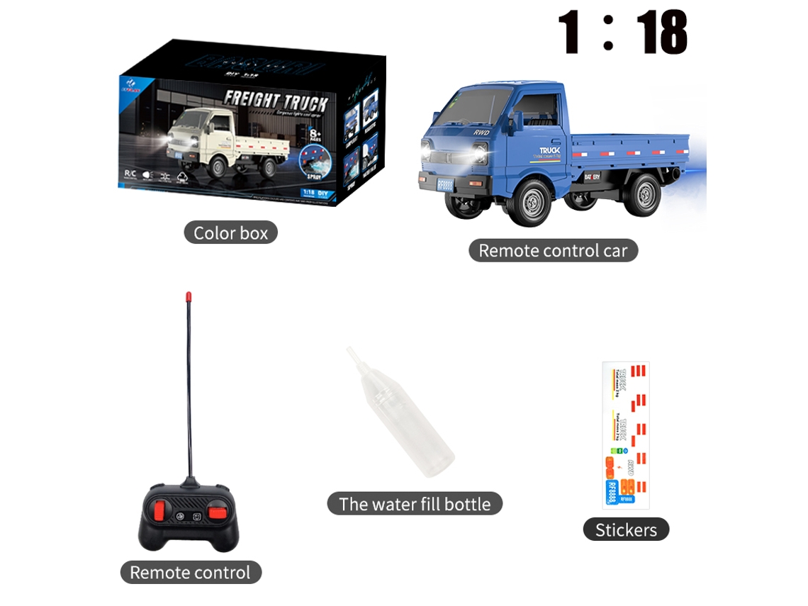 Coche RC Kf21 116 de 2,4 GHz que simula derrapes y escaladas, con spray y luces LED, juguete para niños, azul. Aeuzwr