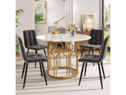 Conjunto Mesa Y Sillas 100 Cm - Mesa Redonda Con Patas Metálicas Doradas - Samt Gris Oscuro