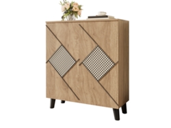 Zapatero MOBRIO de estilo moderno con estampado de ratán, puertas cerradas, madera (80 x 32 x 91 cm)