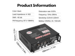 Amplificador De Áudio Hifi 2ch Lcd 600w Com Bt Fm Controle Remoto 12v/220v Portátil Para Carro E Casa