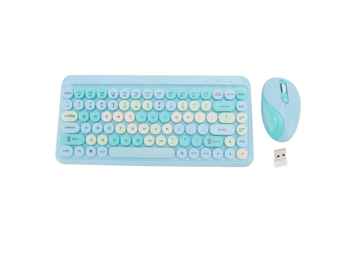 Baoj-2026teclado E Rato Sem Fio 2.4g Com Teclas Redondas Retrô, Conjunto Para Casa, Cor Azul Névoa