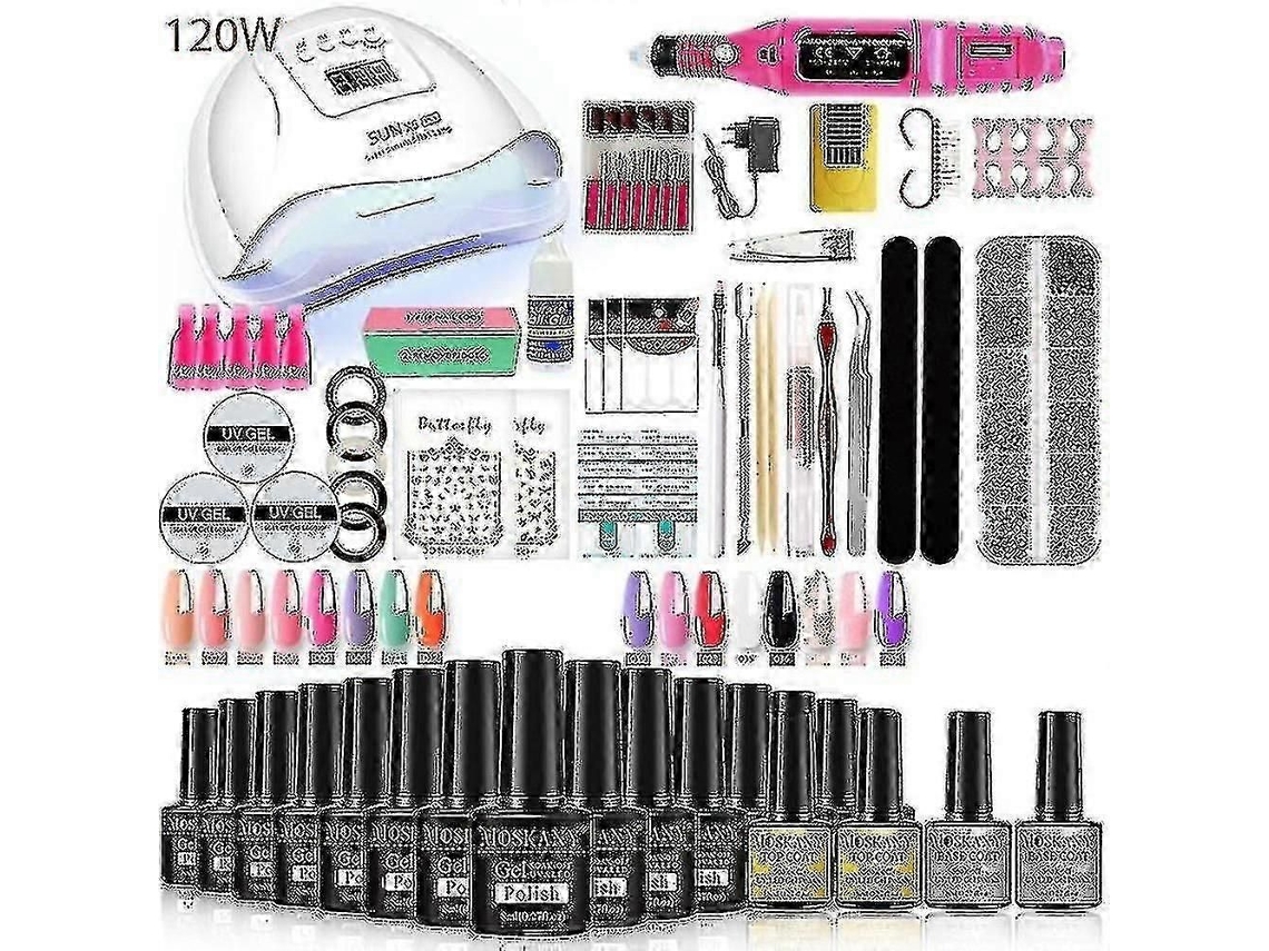Kit profesional de uñas de gel con lámpara UV y broca para todos los dispositivos de manicura, esmalte de uñas y secador - GOKOCO