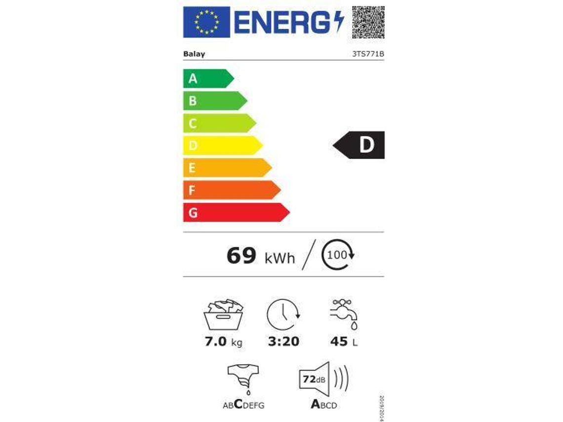 eficiencia energética Mejor lavadora Balay: 3TS771B
