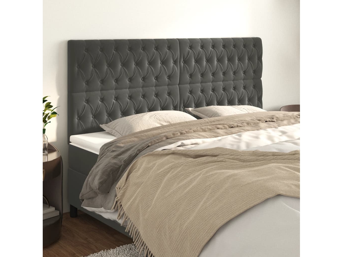 Cabeceros 4 Unidades De Terciopelo Gris Oscuro 100x7x78/88 Cm