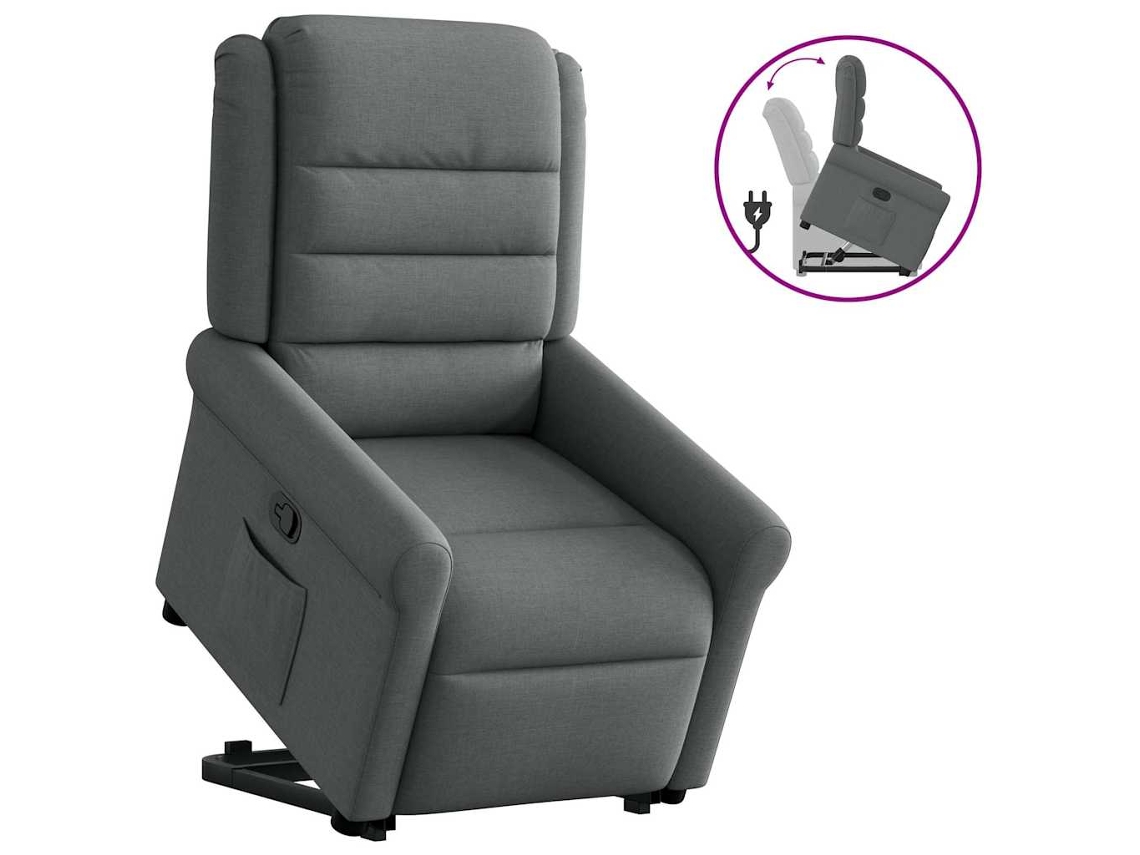 Sillón reclinable elevable de tela gris oscuro
