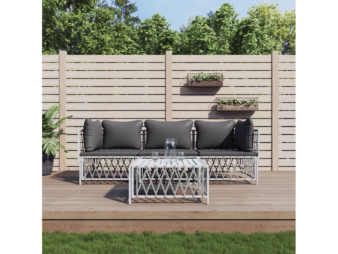 Conjunto de salón de jardín de 4 piezas con cojines, acero blanco, Dkd Home Decor