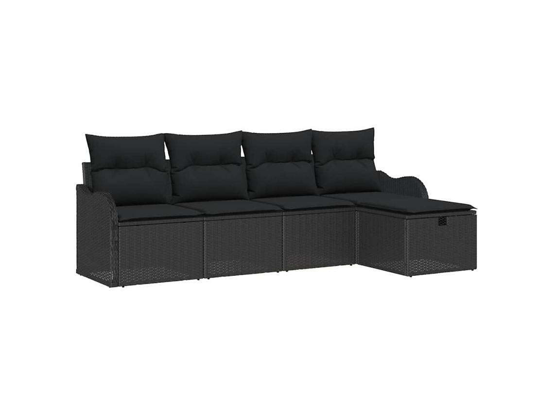 Conjunto De Sofá De Jardín Con Cojín 5 Uds | Mueble De Jardín Negro Poliratán